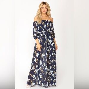 Fashion Nova Navy Off Shoulder Floral Maxi Dress